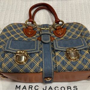 Marc Jacobs Blue and Tan Quilted Satchel